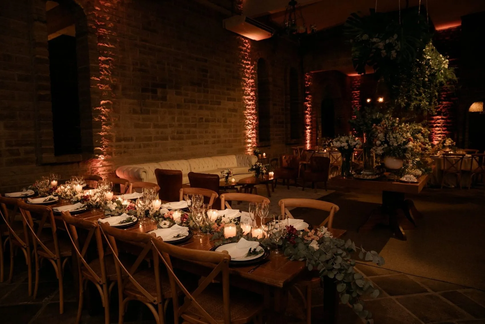 Candle-lit wedding dinner hall