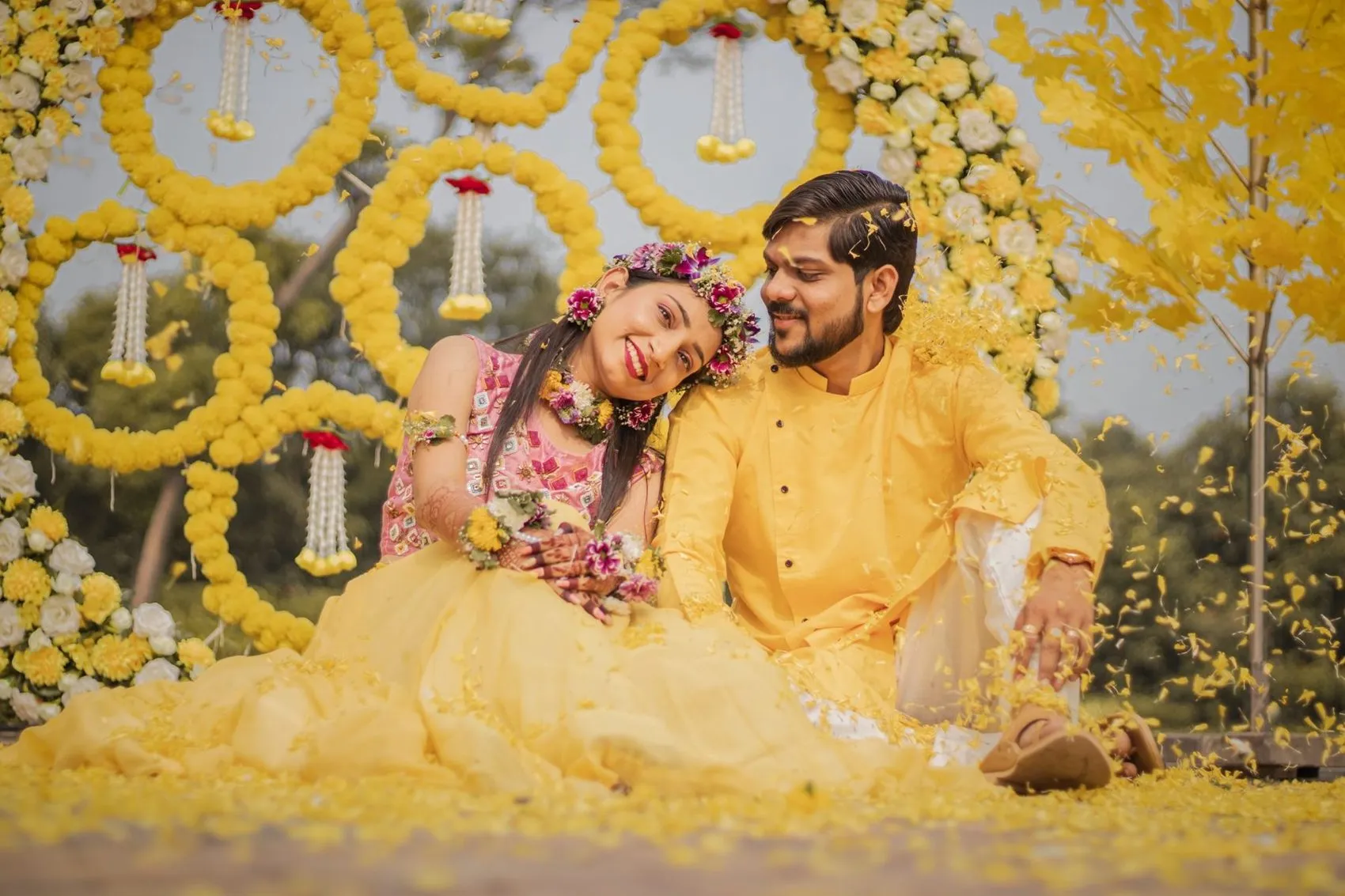 Couple at their haldi ceremony