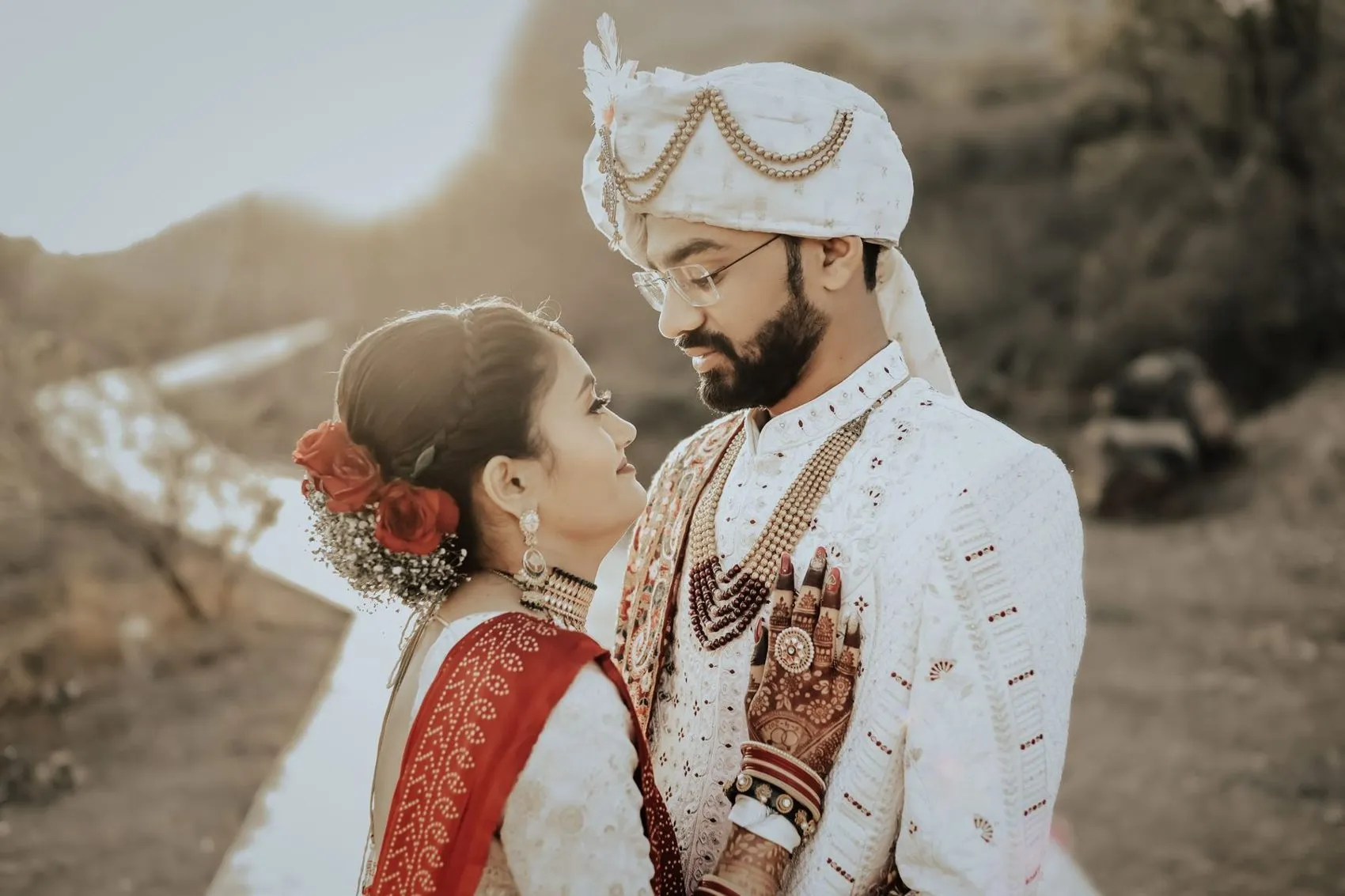 Bride and groom in traditional wedding attire